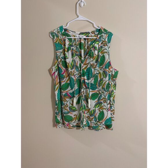 Rose + Olive Sleeveless blouse Palm leave print size 2X - Picture 1 of 4